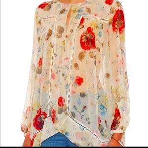 Zimmermann  Floral-print Silk-organza Tunic Blouse Top Cream Size 1 Small